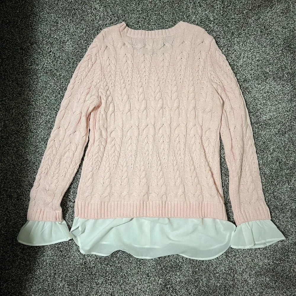 ELLE Women's Mock-layer Cable Knit Sweater; Pink; Size M - Picture 10 of 16